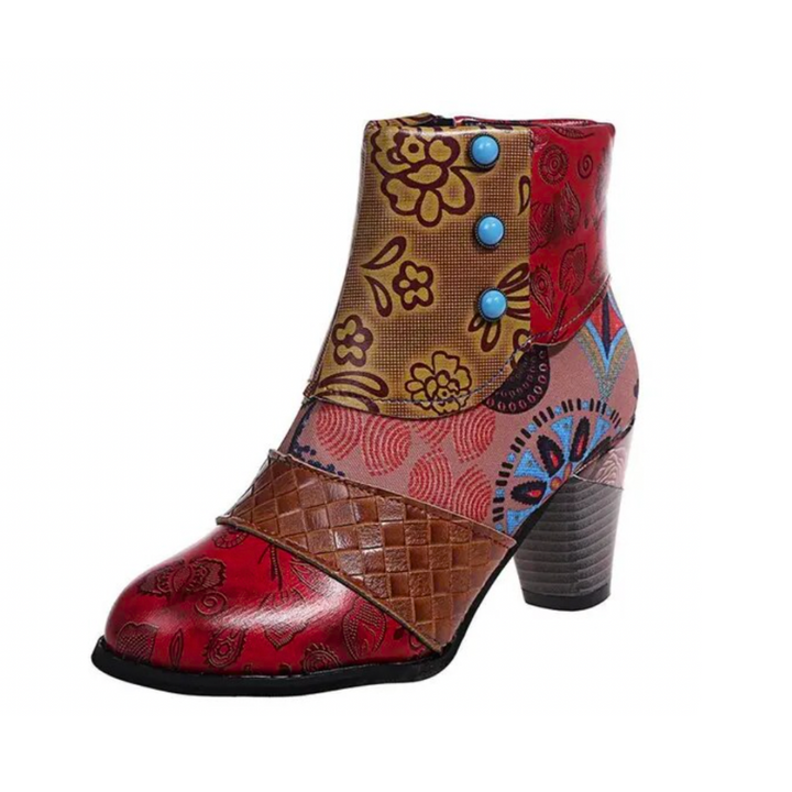 Patchwork Floral High Heel Boot - Rose