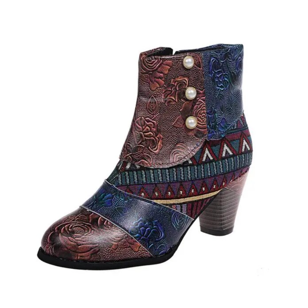 Patchwork Floral High Heel Boot - Rose