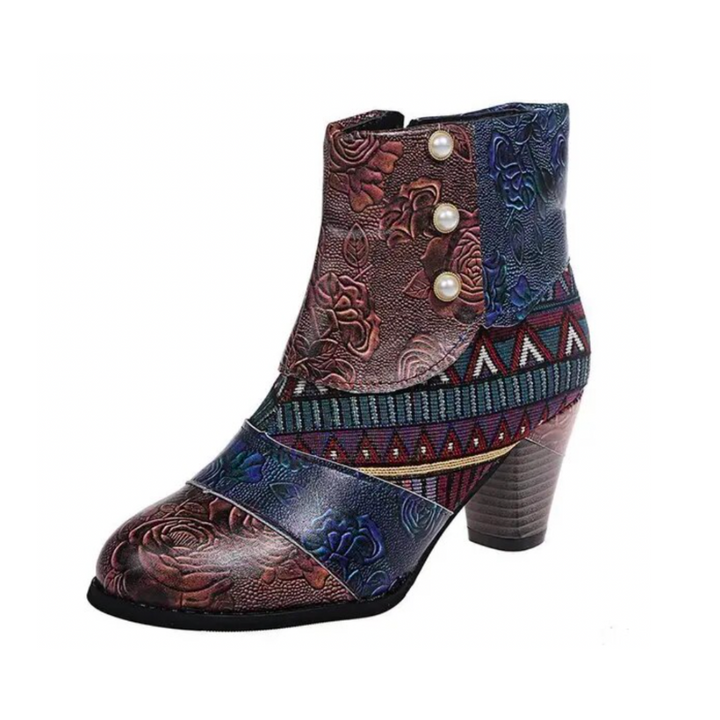 Patchwork Floral High Heel Boot - Rose