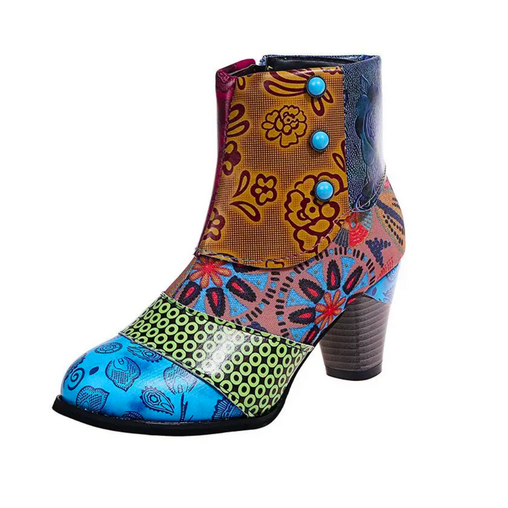 Patchwork Floral High Heel Boot - Rose