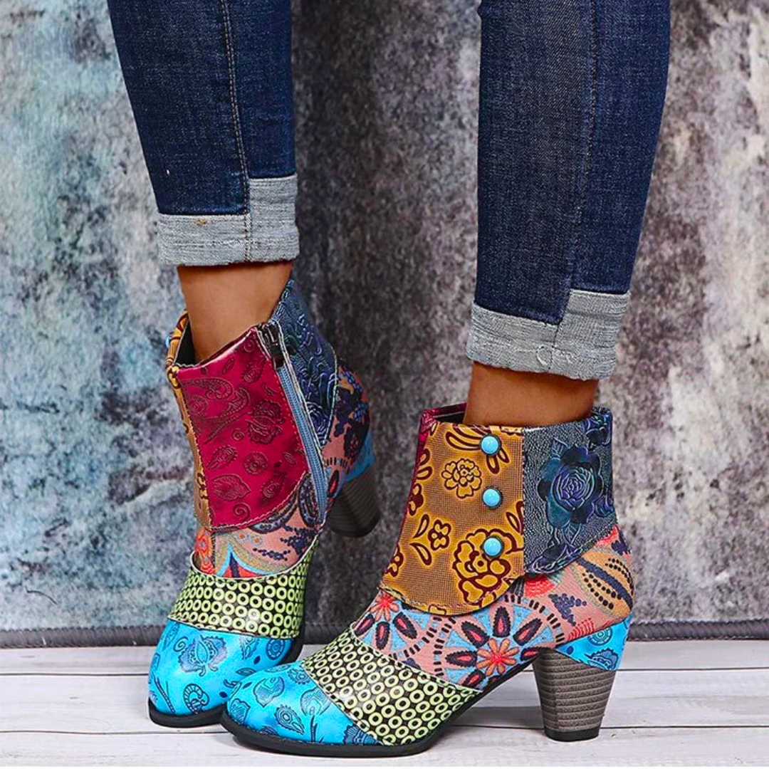 Patchwork Floral High Heel Boot - Rose