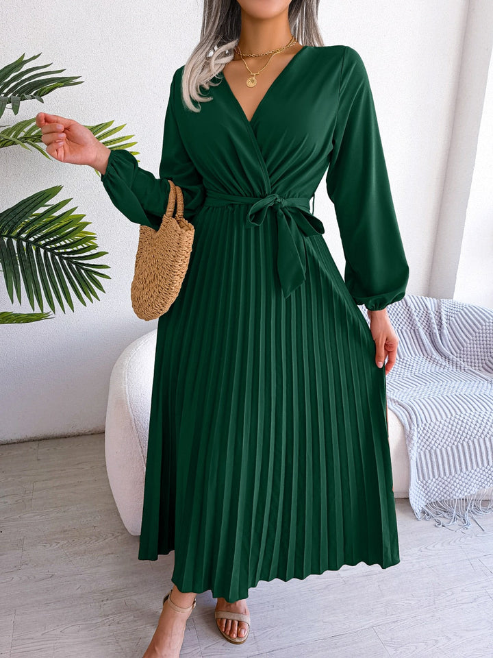 Pleated Maxi Dress With Lantern Sleeves - Ashley