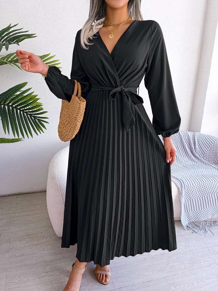 Pleated Maxi Dress With Lantern Sleeves - Ashley