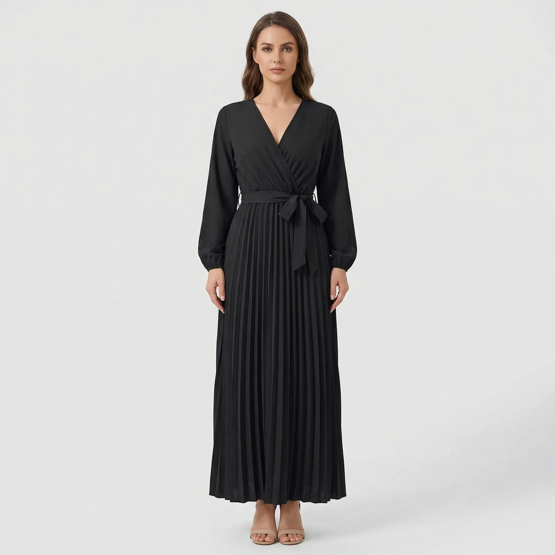 Pleated Maxi Dress With Lantern Sleeves - Ashley