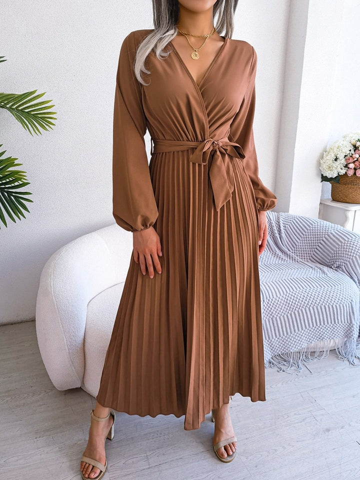 Pleated Maxi Dress With Lantern Sleeves - Ashley