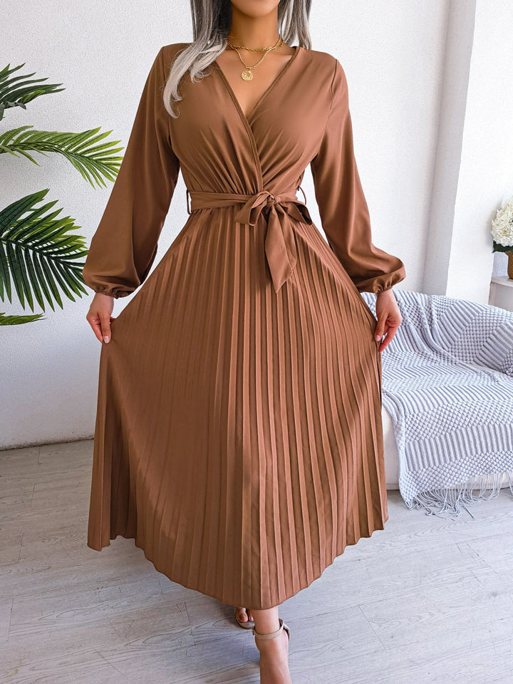 Pleated Maxi Dress With Lantern Sleeves - Ashley