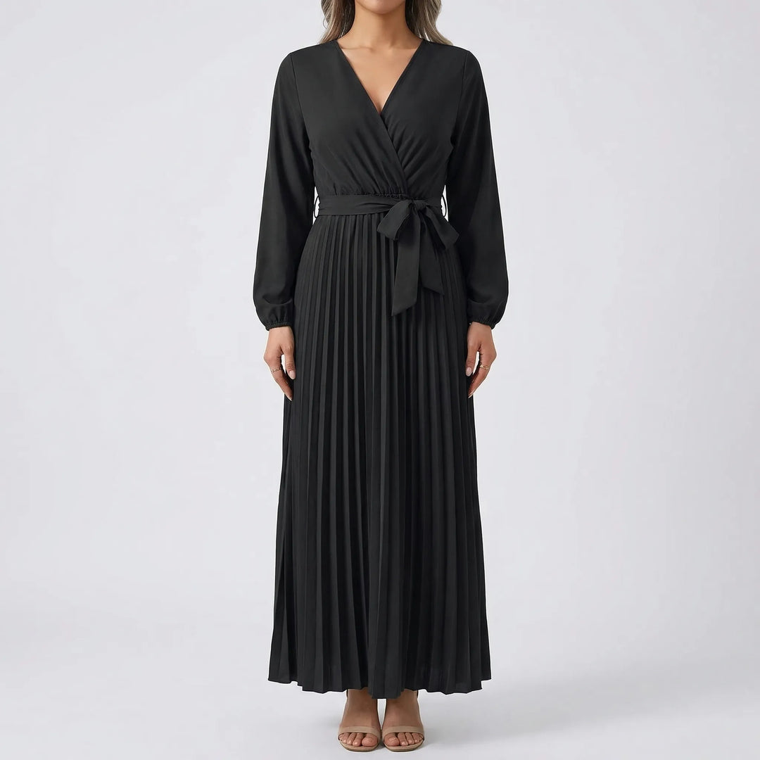 Pleated Maxi Dress With Lantern Sleeves - Ashley