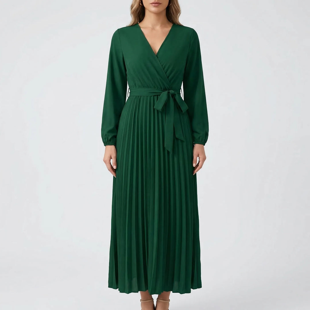 Pleated Maxi Dress With Lantern Sleeves - Ashley