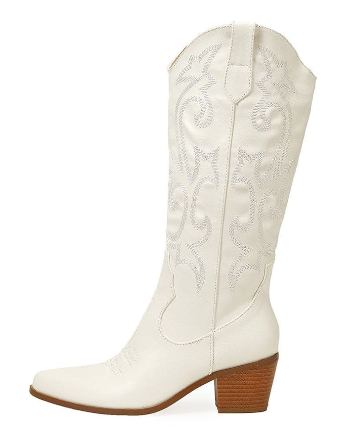 Pointed Toe Block Heel Cowboy Boot - Brandy