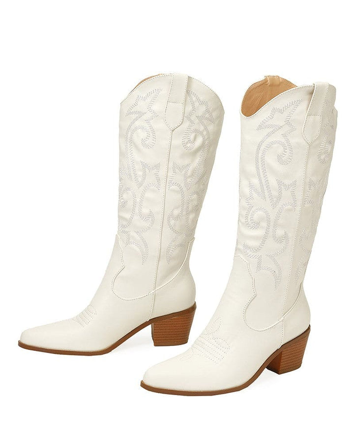 Pointed Toe Block Heel Cowboy Boot - Brandy