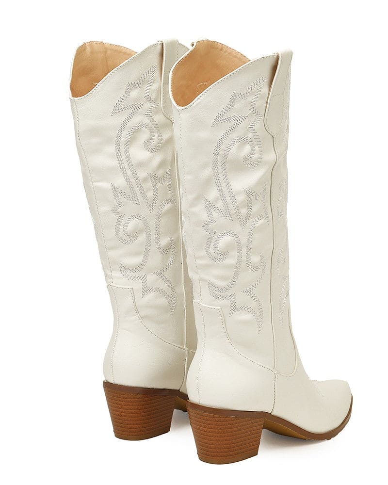 Pointed Toe Block Heel Cowboy Boot - Brandy