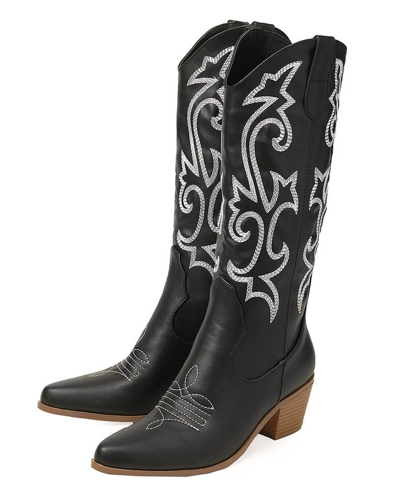 Pointed Toe Block Heel Cowboy Boot - Brandy