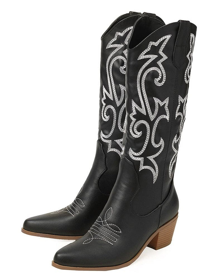 Pointed Toe Block Heel Cowboy Boot - Brandy