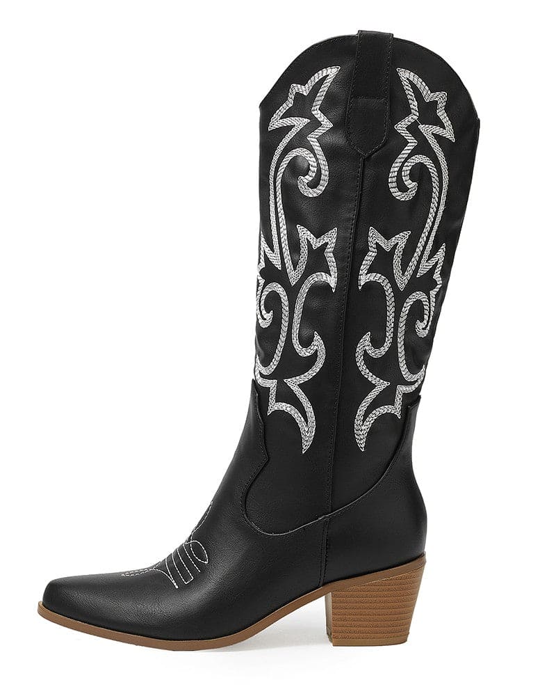 Pointed Toe Block Heel Cowboy Boot - Brandy