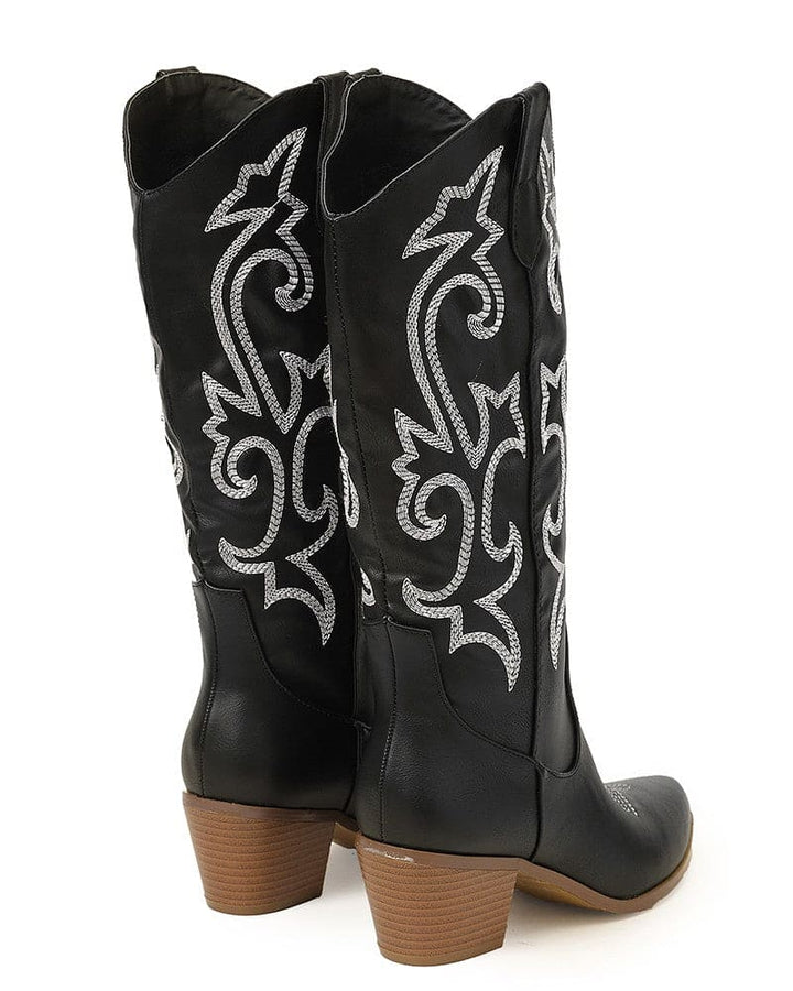 Pointed Toe Block Heel Cowboy Boot - Brandy