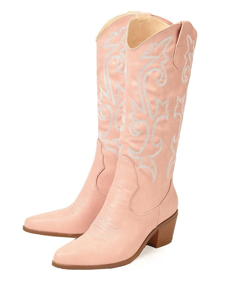 Pointed Toe Block Heel Cowboy Boot - Brandy