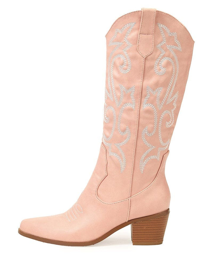 Pointed Toe Block Heel Cowboy Boot - Brandy