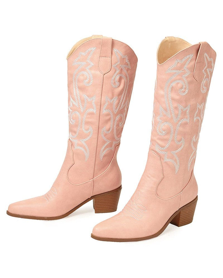 Pointed Toe Block Heel Cowboy Boot - Brandy