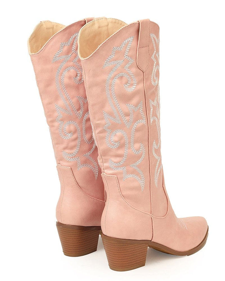 Pointed Toe Block Heel Cowboy Boot - Brandy
