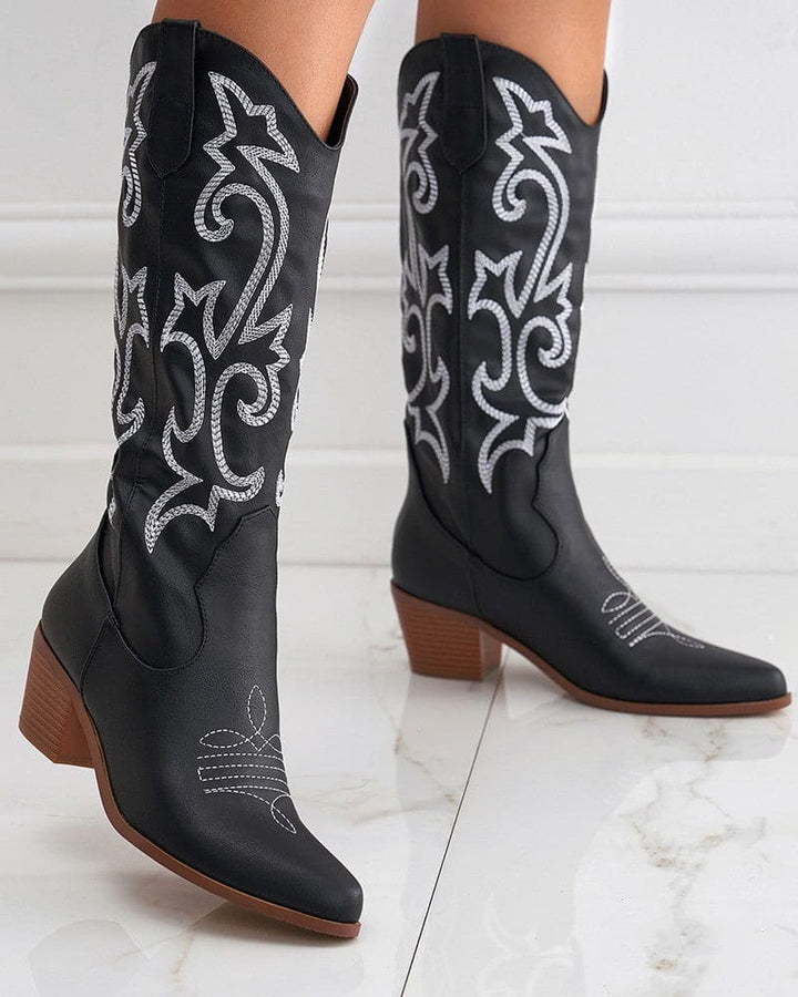 Pointed Toe Block Heel Cowboy Boot - Brandy