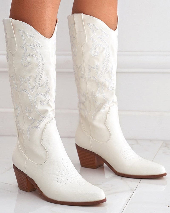 Pointed Toe Block Heel Cowboy Boot - Brandy