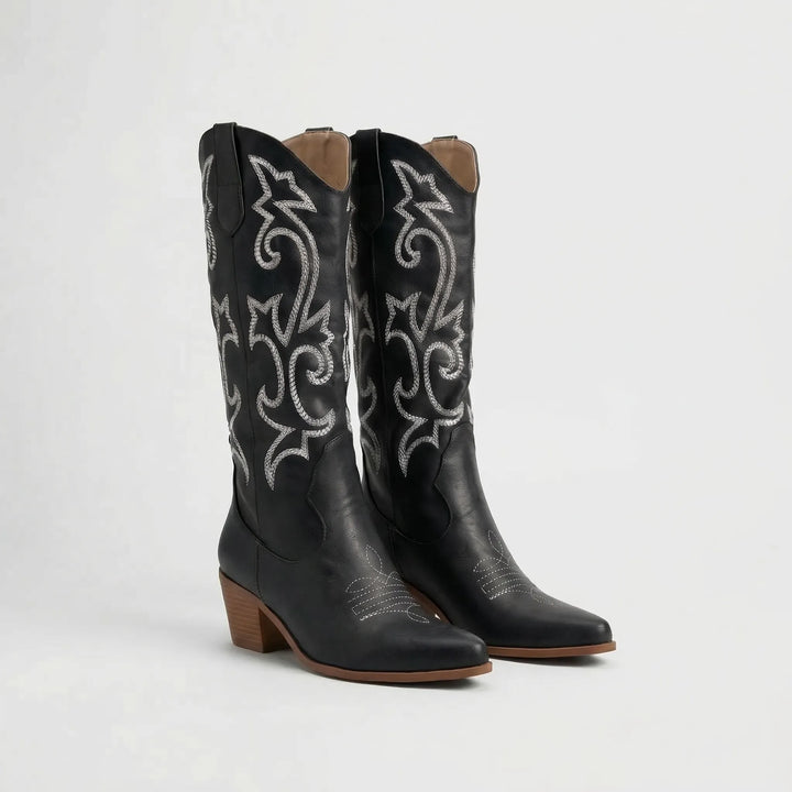 Pointed Toe Block Heel Cowboy Boot - Brandy