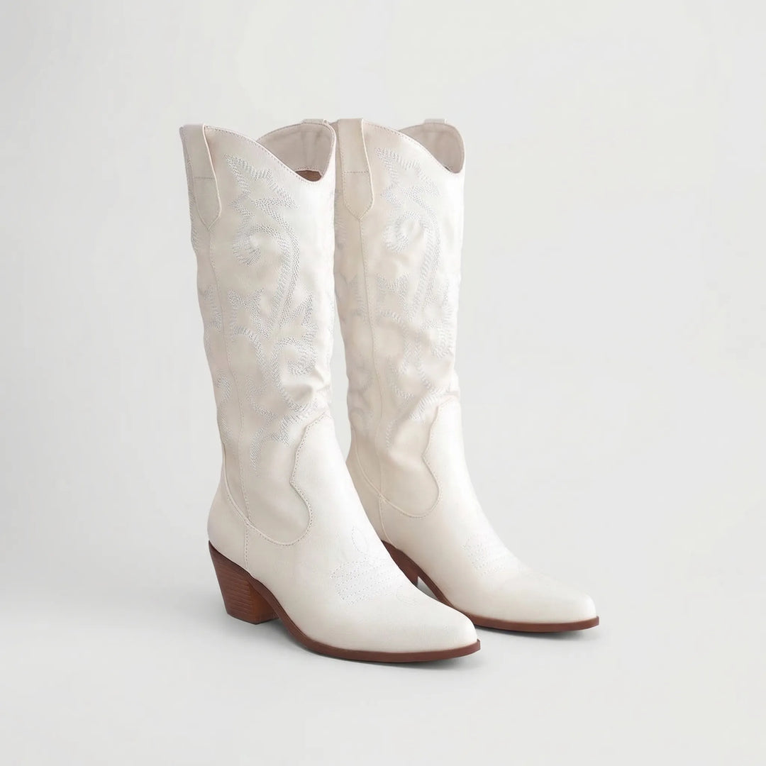 Pointed Toe Block Heel Cowboy Boot - Brandy