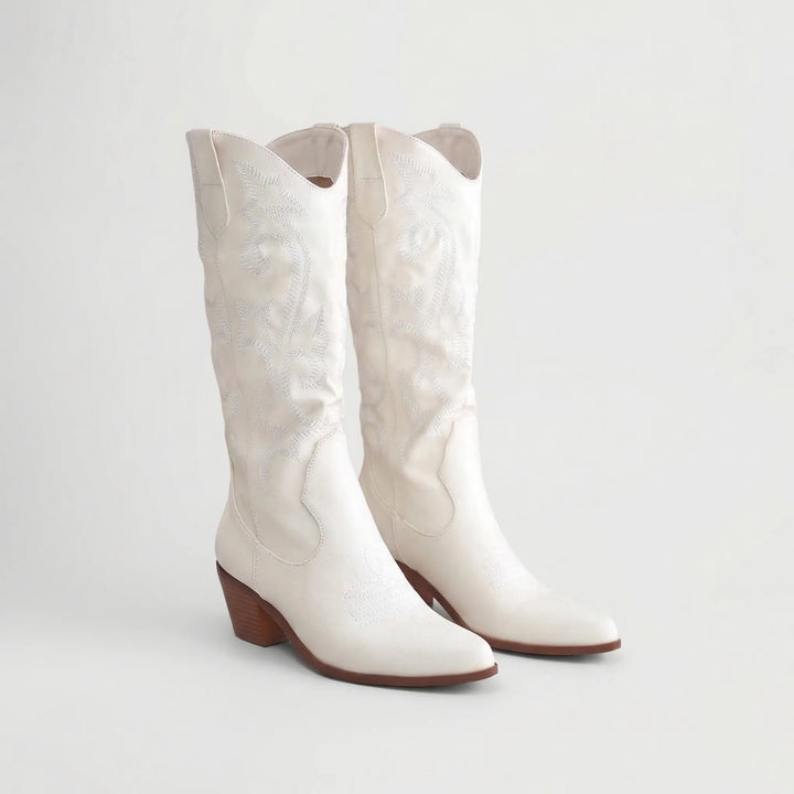 Pointed Toe Block Heel Cowboy Boot - Brandy