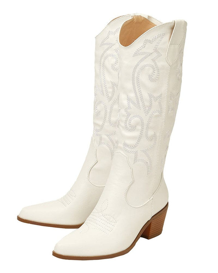 Pointed Toe Block Heel Cowboy Boot - Brandy