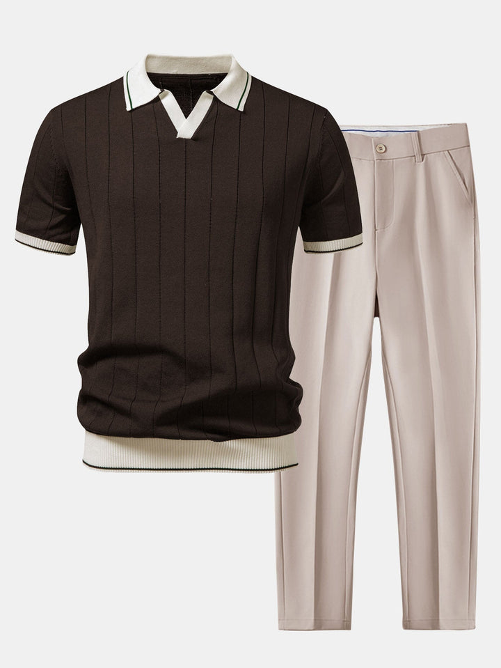 Men's Ribbed Polo & Tapered Pants Smart Casual Set 5