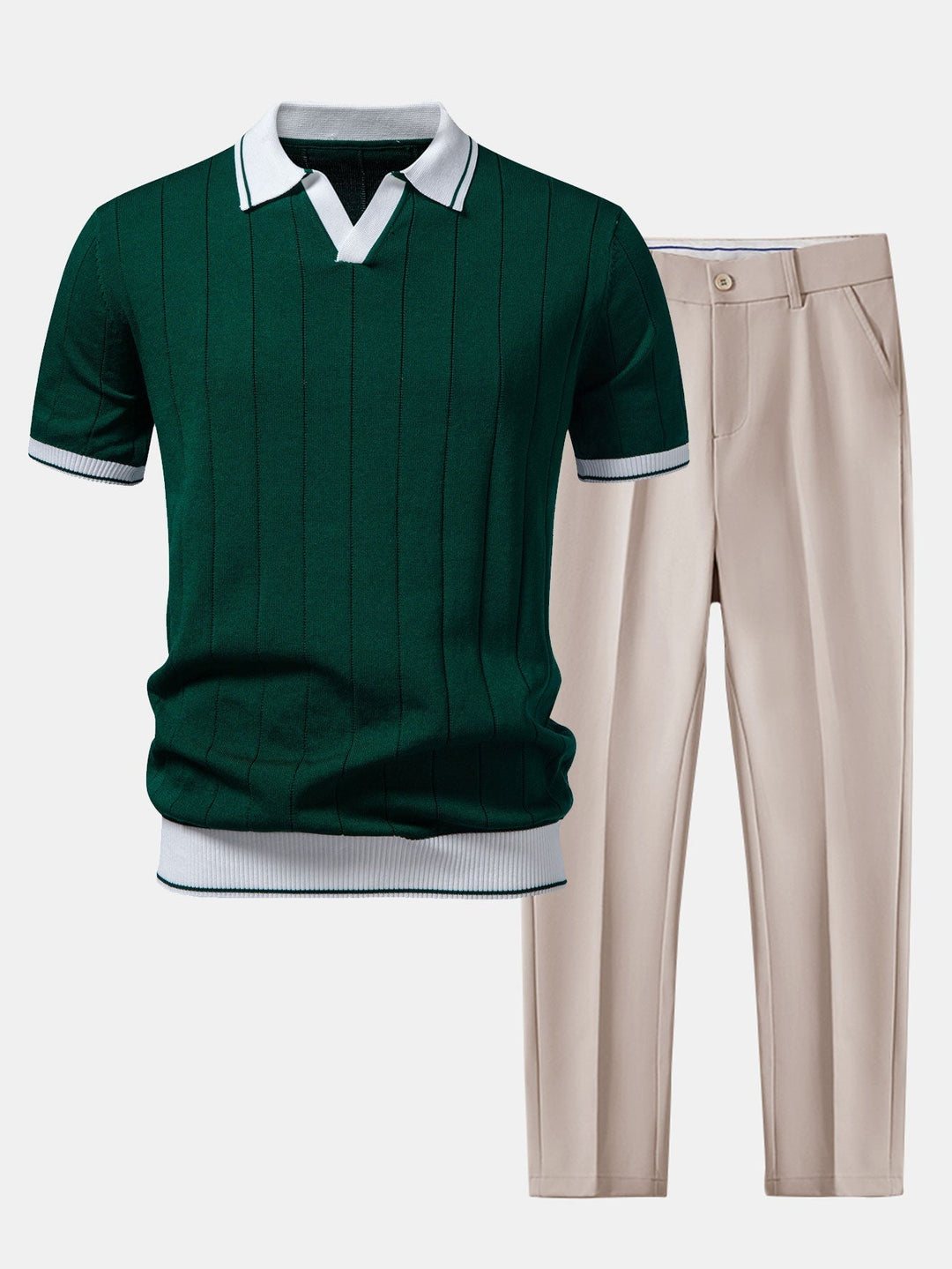 Men's Ribbed Polo & Tapered Pants Smart Casual Set 3