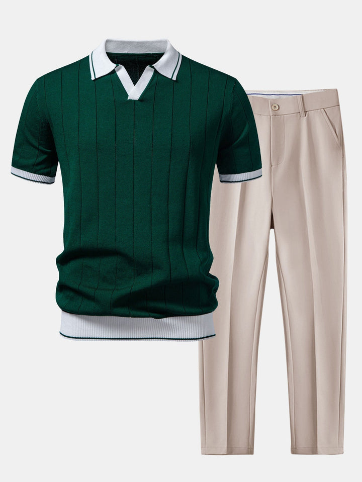 Men's Ribbed Polo & Tapered Pants Smart Casual Set 3