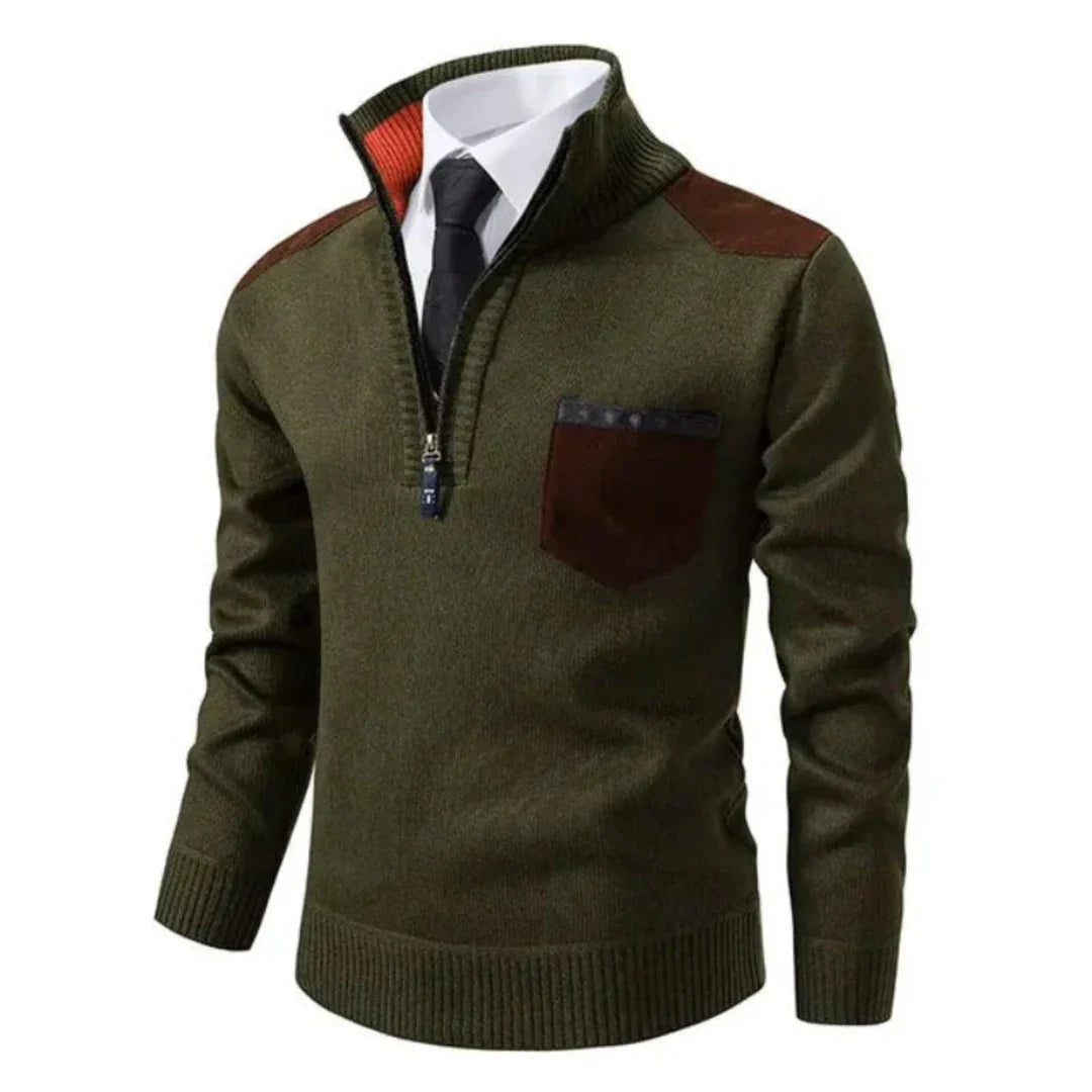 Heren trui met edge-zipper-hals en lange mouwen – Cedric