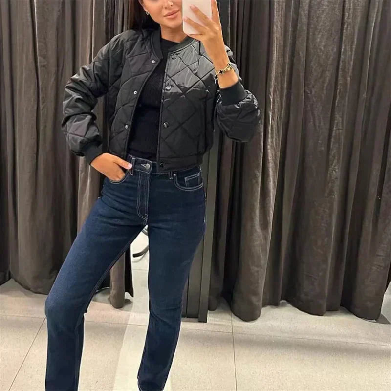 Quilted Cropped Bomber Jacket - Marcella