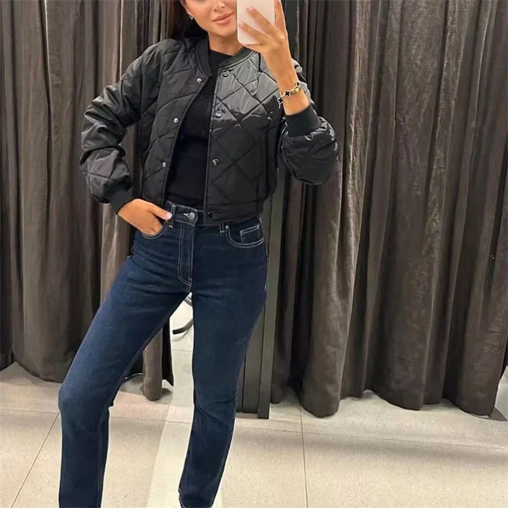Quilted Cropped Bomber Jacket - Marcella