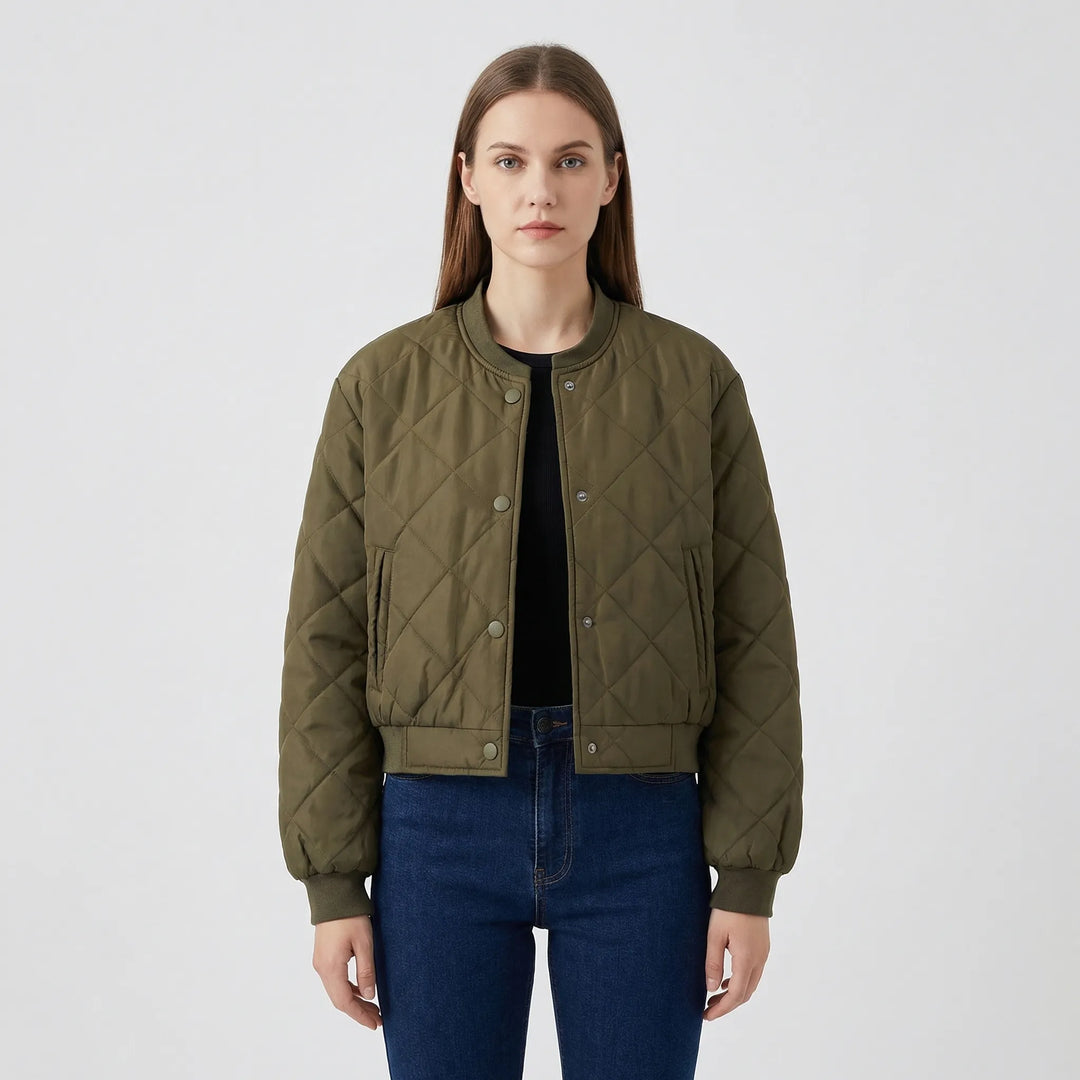 Quilted Cropped Bomber Jacket - Marcella