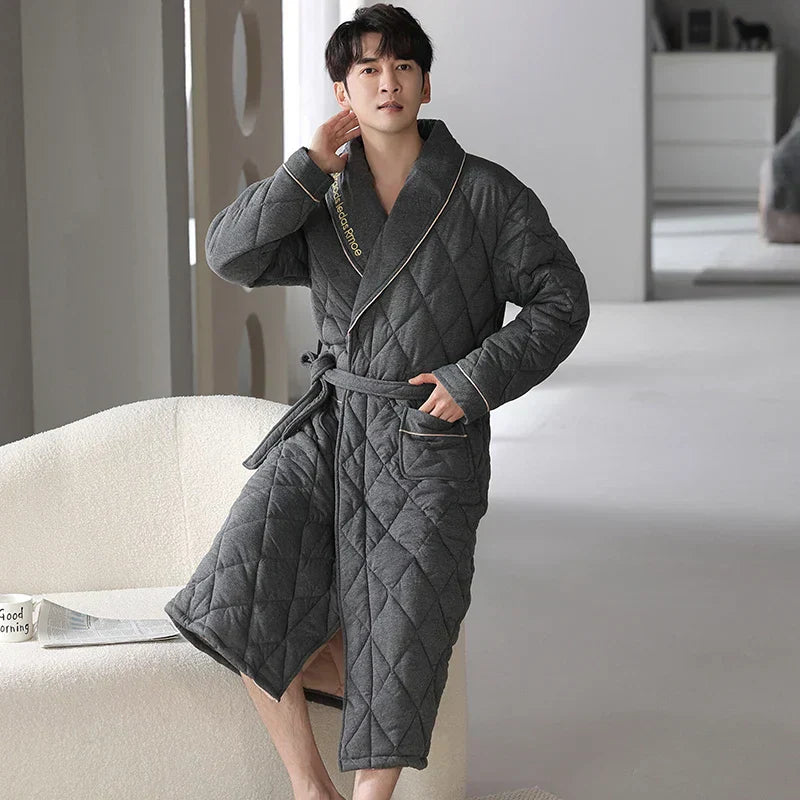 Quilted Three-Layer Long Dressing Gown - Wade