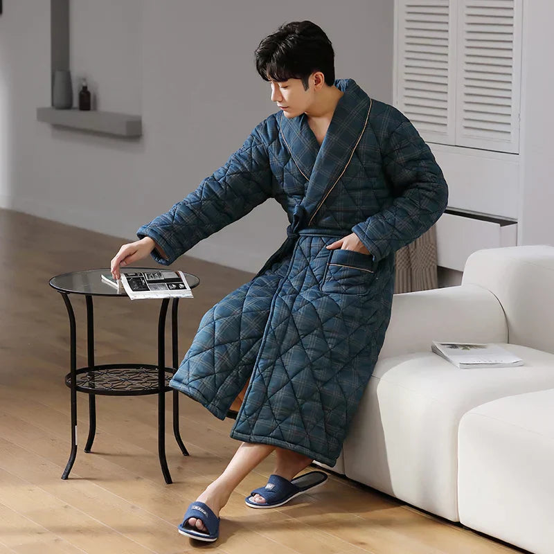 Quilted Three-Layer Long Dressing Gown - Wade