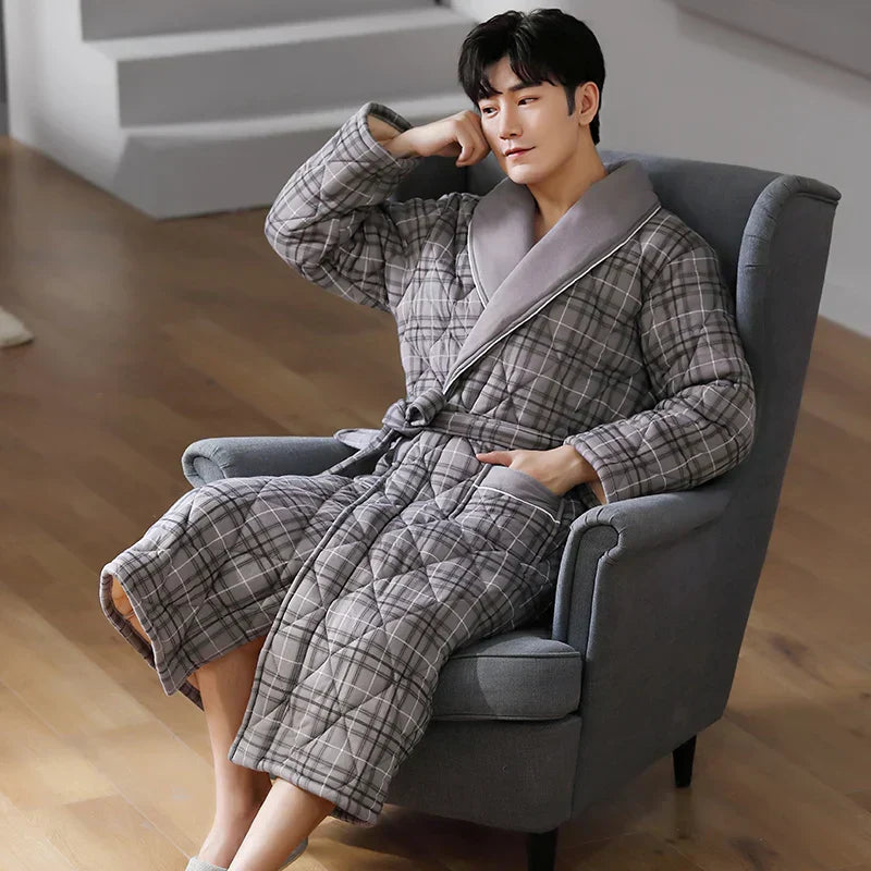 Quilted Three-Layer Long Dressing Gown - Wade