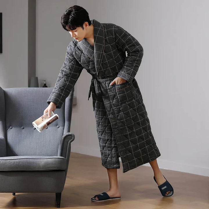 Quilted Three-Layer Long Dressing Gown - Wade
