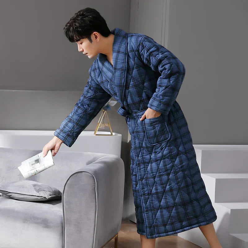 Quilted Three-Layer Long Dressing Gown - Wade