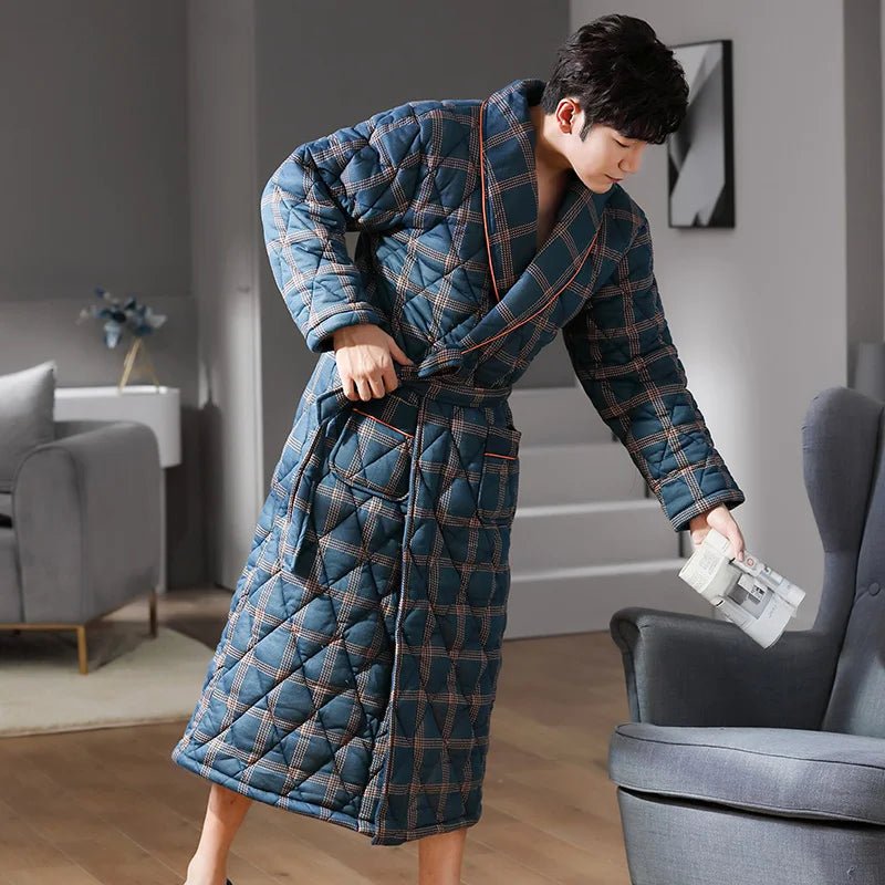 Quilted Three-Layer Long Dressing Gown - Wade