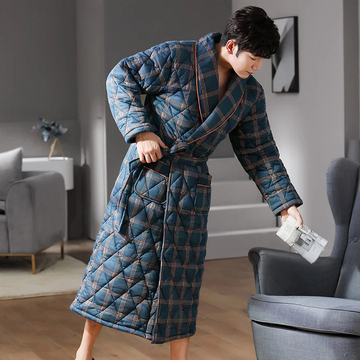 Quilted Three-Layer Long Dressing Gown - Wade