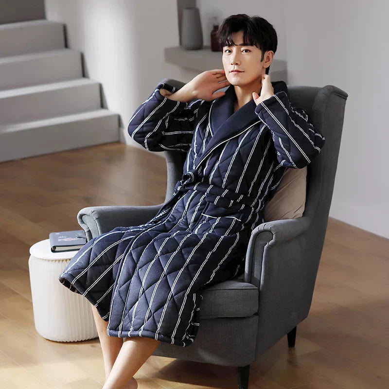 Quilted Three-Layer Long Dressing Gown - Wade