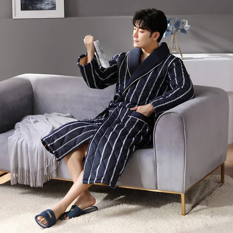 Quilted Three-Layer Long Dressing Gown - Wade