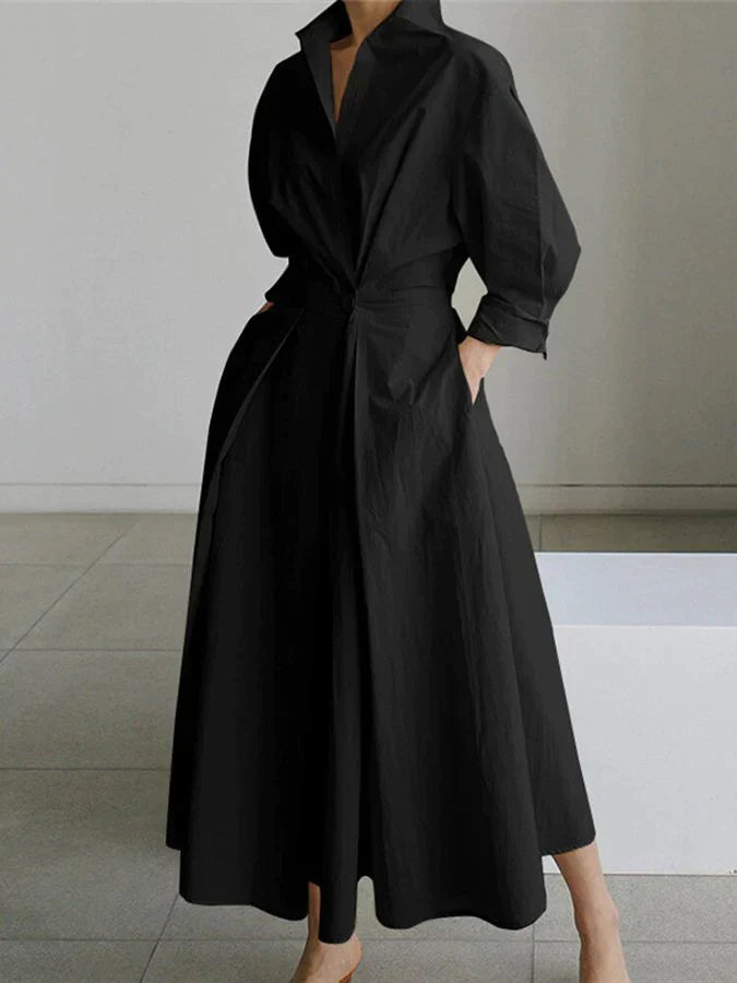 Retro Collar Belted A-Line Dress - Kendra