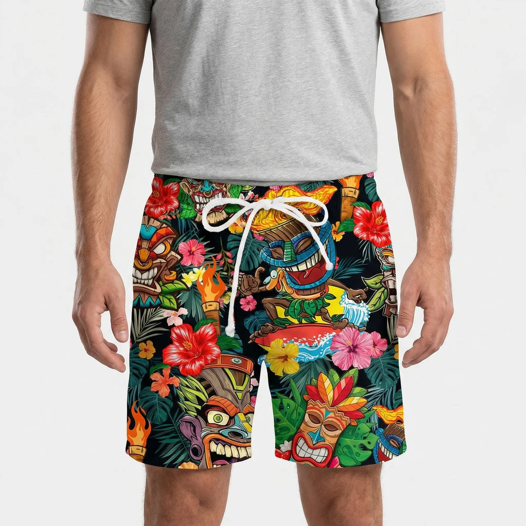 Retro Print Drawstring Swim Shorts - Caleb
