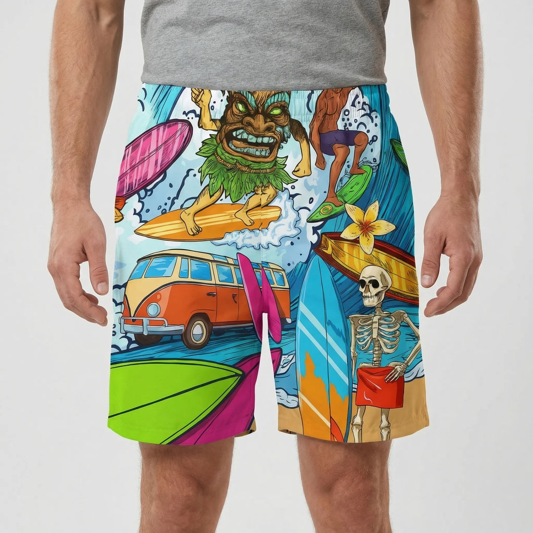 Retro Print Drawstring Swim Shorts - Caleb