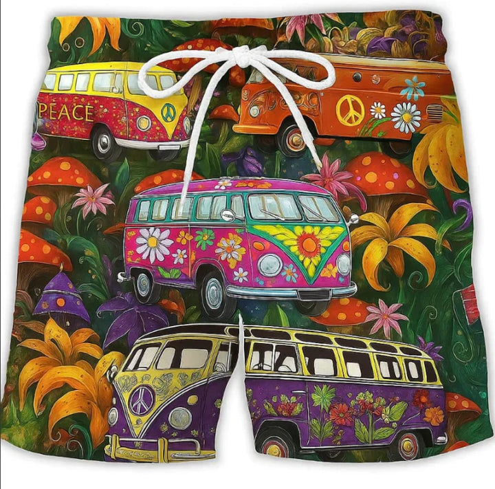 Retro Print Drawstring Swim Shorts - Caleb