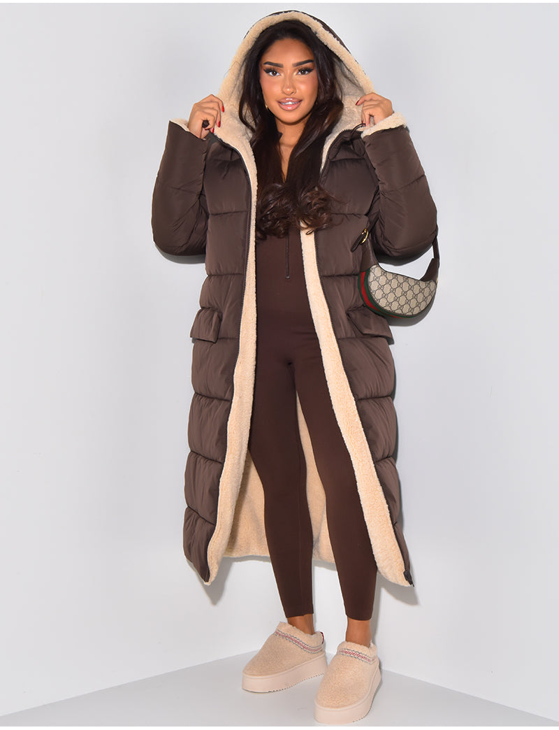 Women's Reversible Hooded Long Puffer Coat, Ankle Length 2